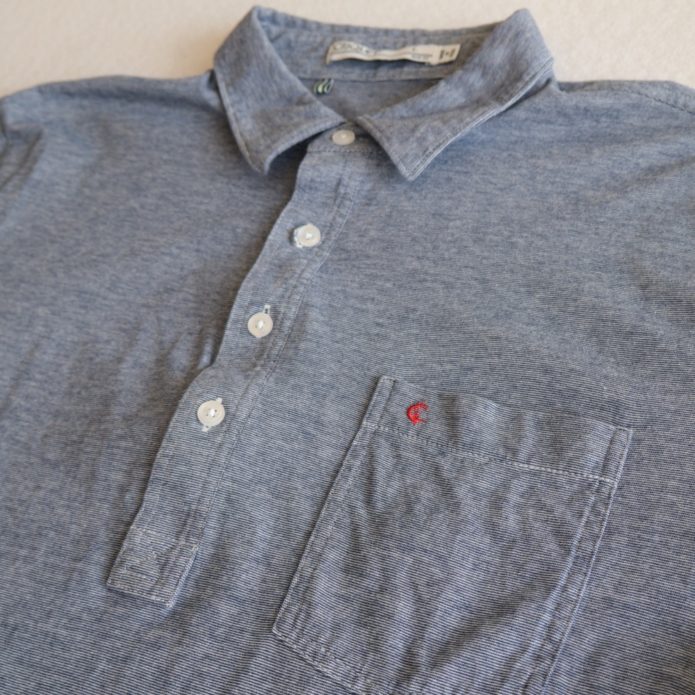 Criquet Mens Slim Fit Organic Cotton Polo Shirt Blue Micro Stripe Size L
